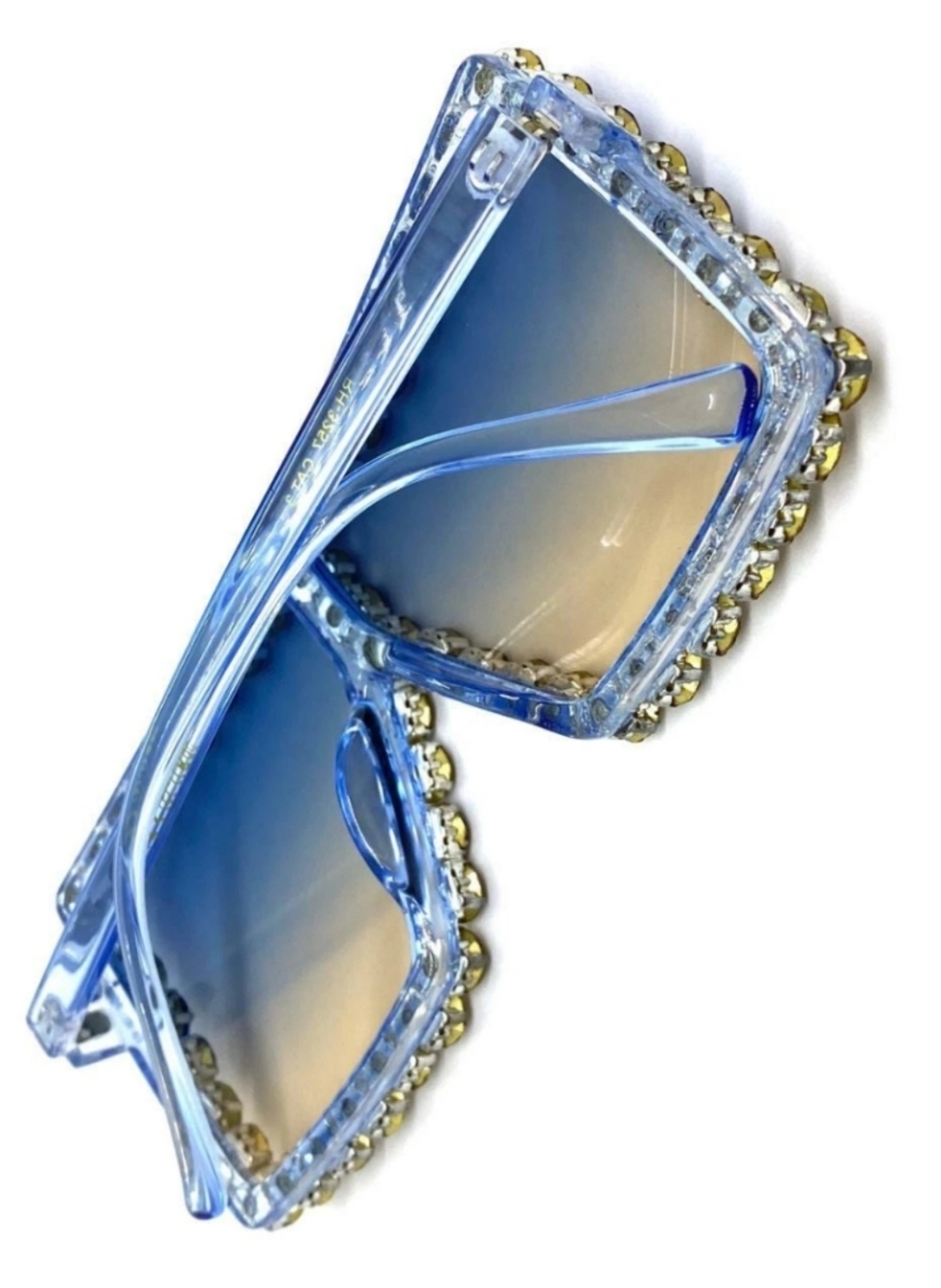 Unisex Blue Crystal-Trim Oversized Square Sunglasses - Picture 7 of 7